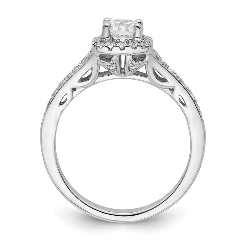14kw Round Simulated Diamond Cushion Halo Engagement Ring