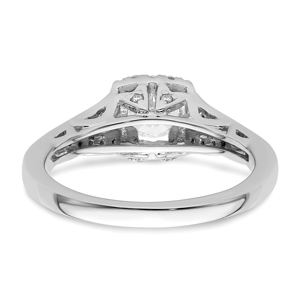 14kw Round Simulated Diamond Cushion Halo Engagement Ring