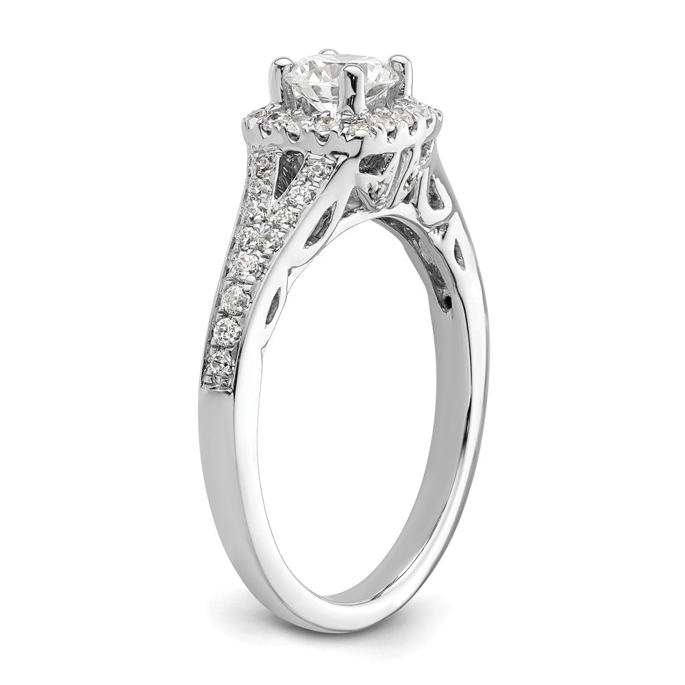 14kw Round Simulated Diamond Cushion Halo Engagement Ring