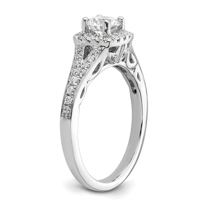 14kw Round Simulated Diamond Cushion Halo Engagement Ring