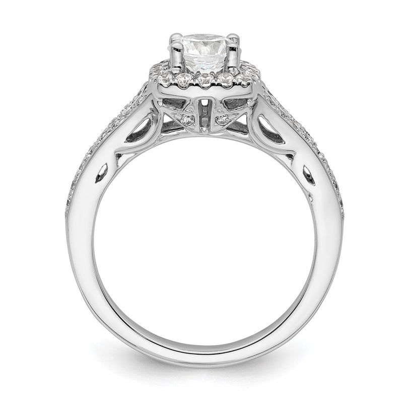 14kw Round Simulated Diamond Cushion Halo Engagement Ring