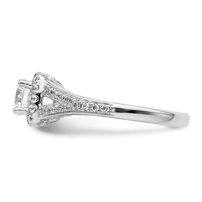 14kw Round Simulated Diamond Cushion Halo Engagement Ring