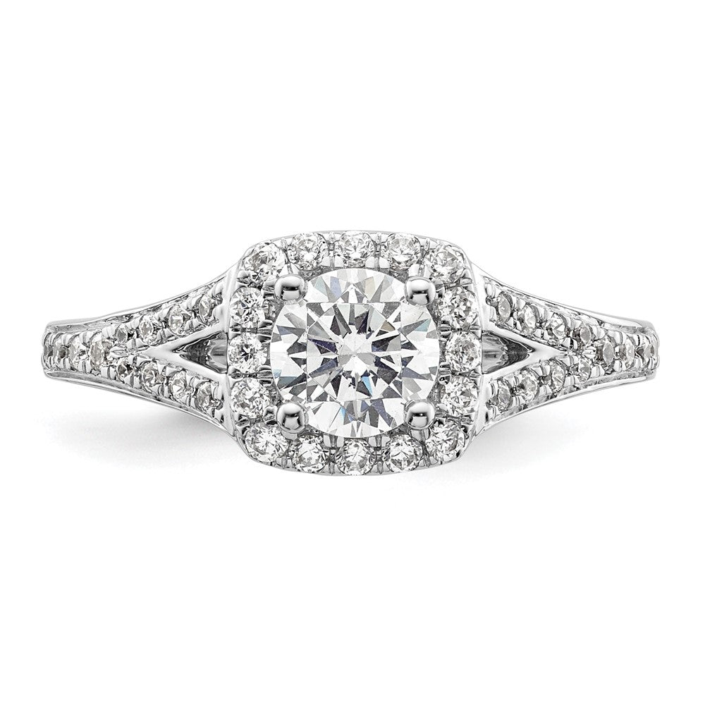14kw Round Simulated Diamond Cushion Halo Engagement Ring