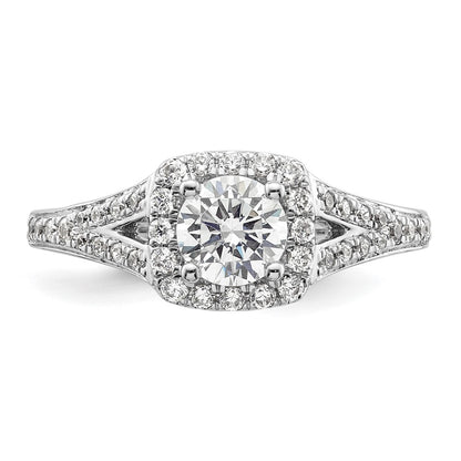 14kw Round Simulated Diamond Cushion Halo Engagement Ring