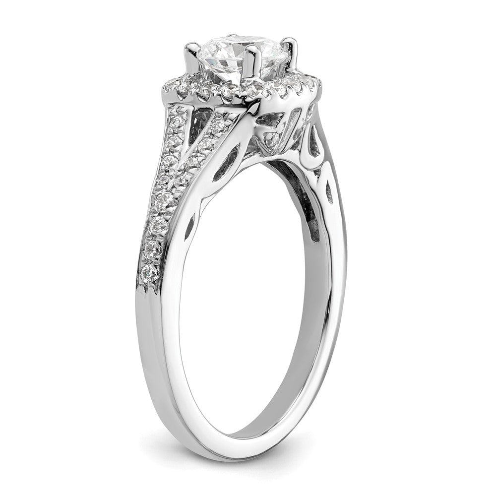14kw Round Simulated Diamond Cushion Halo Engagement Ring