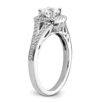 14kw Round Simulated Diamond Cushion Halo Engagement Ring