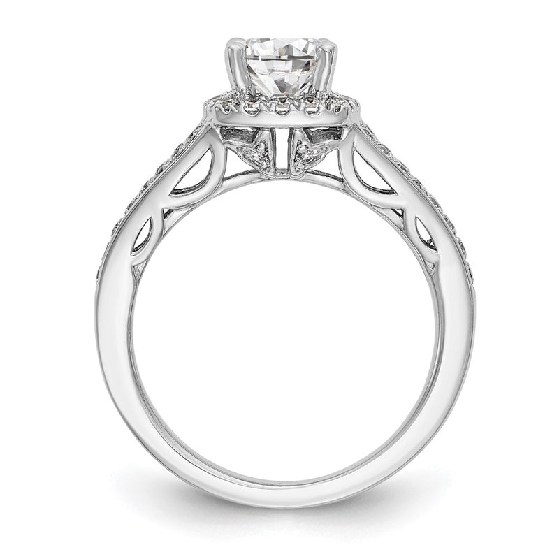 14kw Round Simulated Diamond Cushion Halo Engagement Ring