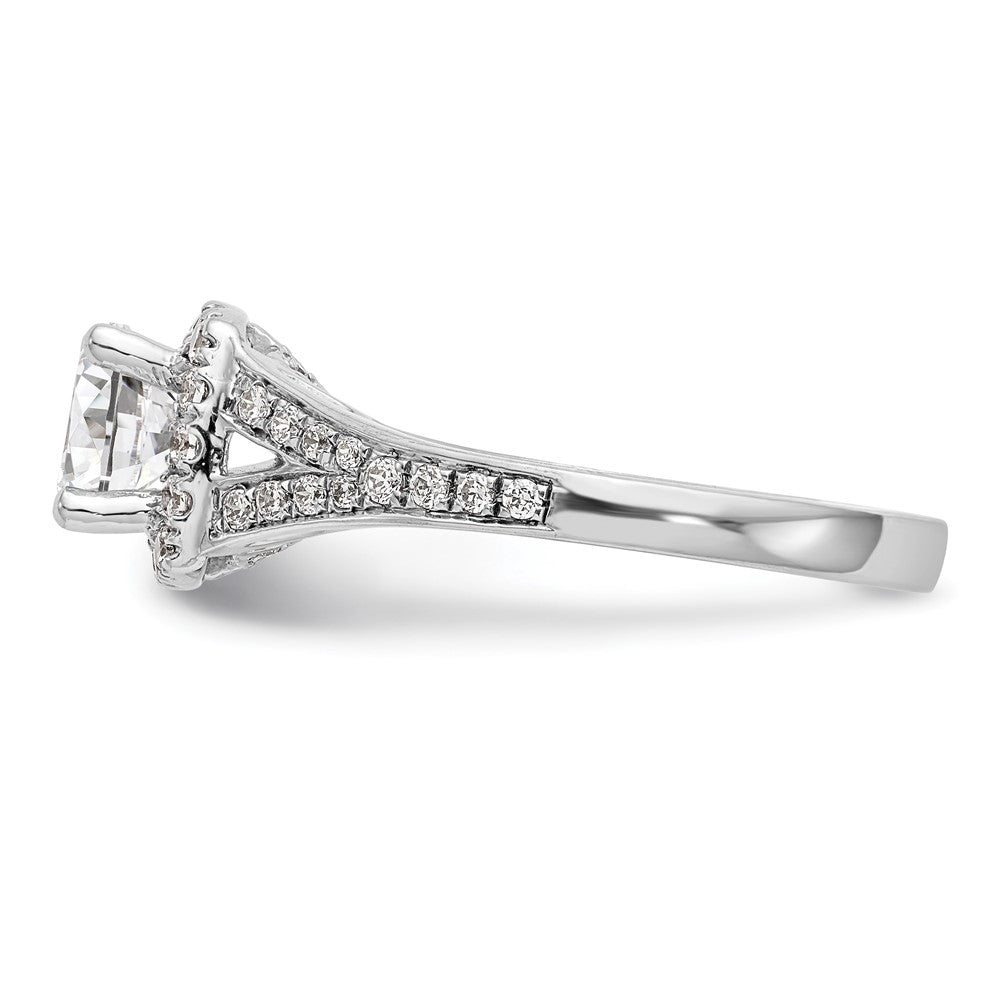 14kw Round Simulated Diamond Cushion Halo Engagement Ring