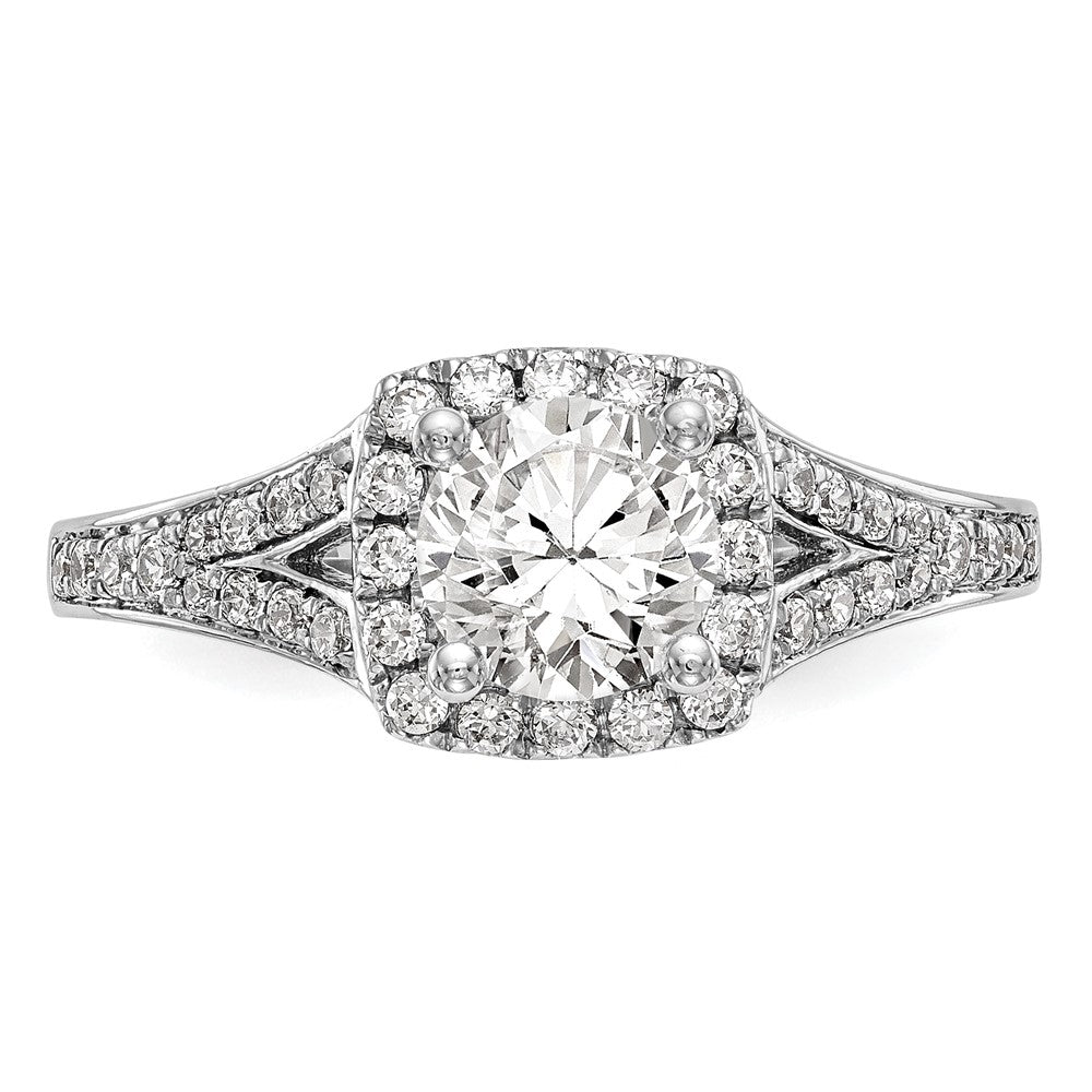 14kw Round Simulated Diamond Cushion Halo Engagement Ring