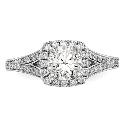 14kw Round Simulated Diamond Cushion Halo Engagement Ring