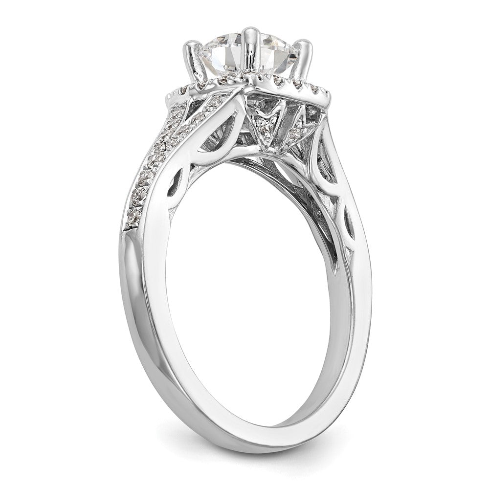 14kw Round Simulated Diamond Cushion Halo Engagement Ring