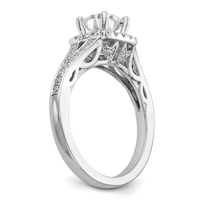 14kw Round Simulated Diamond Cushion Halo Engagement Ring
