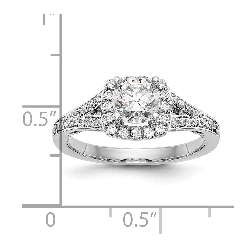 14kw Round Simulated Diamond Cushion Halo Engagement Ring