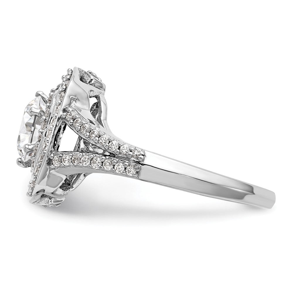 14K White Gold Round Simulated Diamond Cushion Halo Engagement Ring