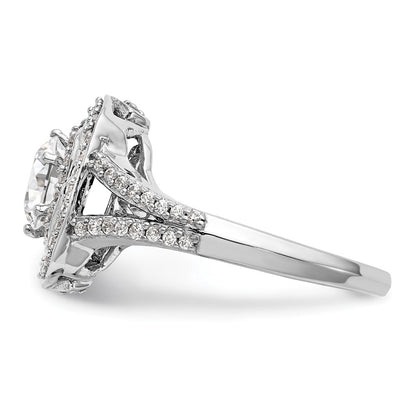 14K White Gold Round Simulated Diamond Cushion Halo Engagement Ring