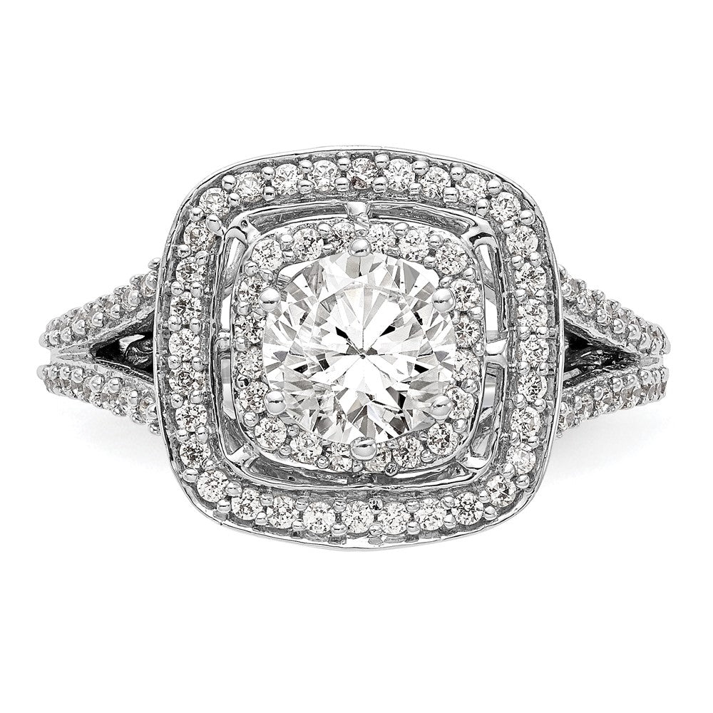 14K White Gold Round Simulated Diamond Cushion Halo Engagement Ring