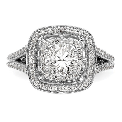 14K White Gold Round Simulated Diamond Cushion Halo Engagement Ring