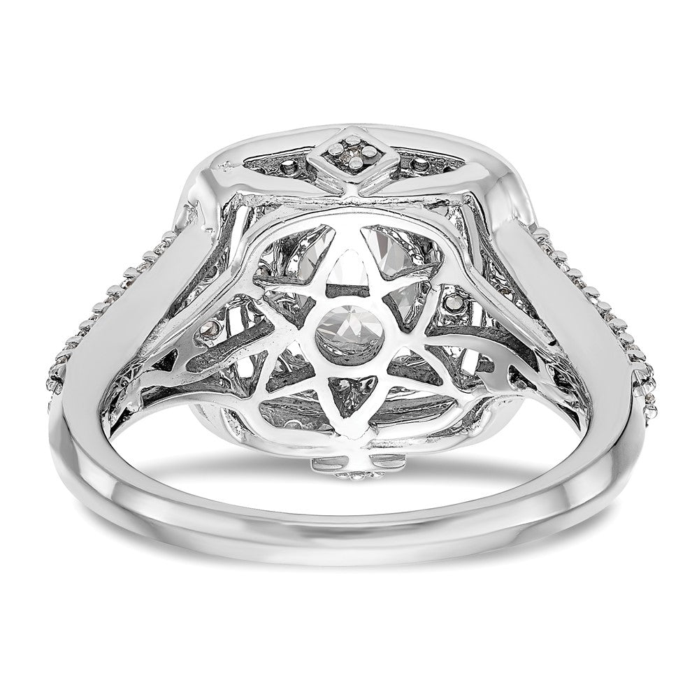 14K White Gold Round Simulated Diamond Cushion Halo Engagement Ring
