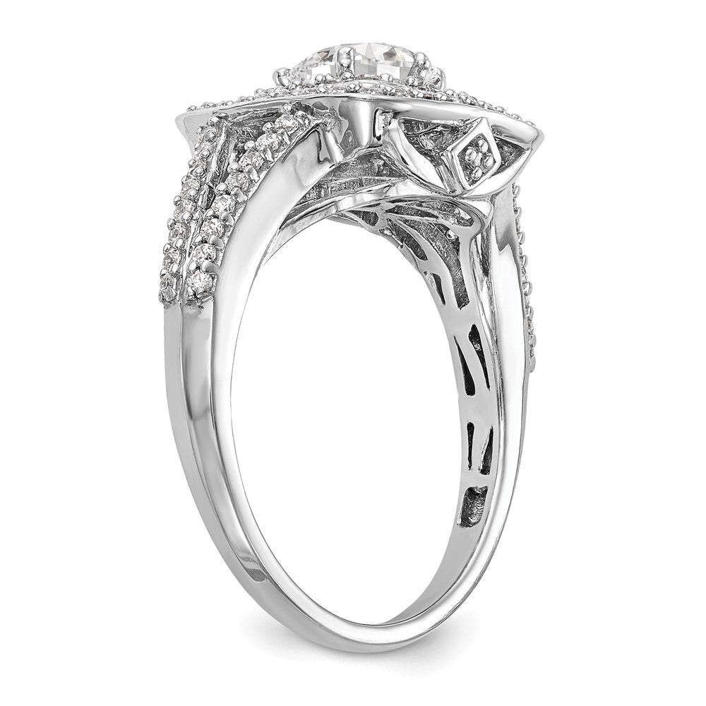 14K White Gold Round Simulated Diamond Cushion Halo Engagement Ring