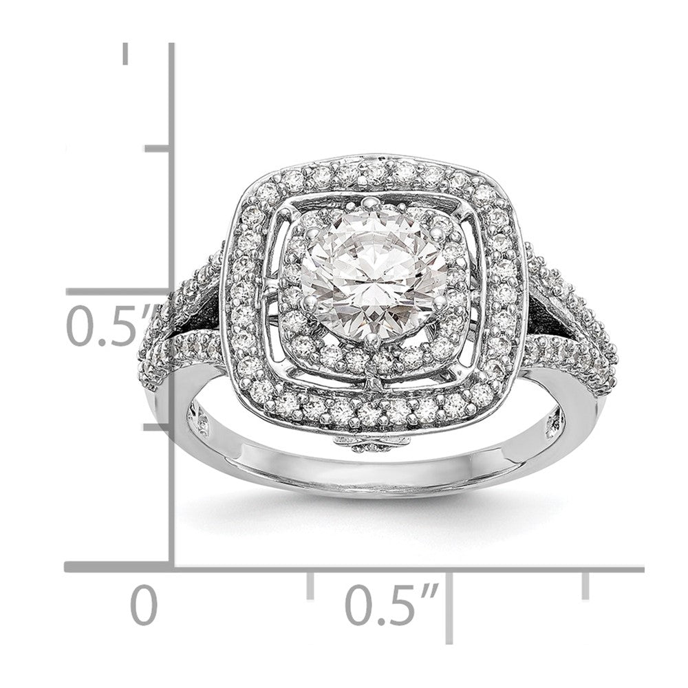 14K White Gold Round Simulated Diamond Cushion Halo Engagement Ring