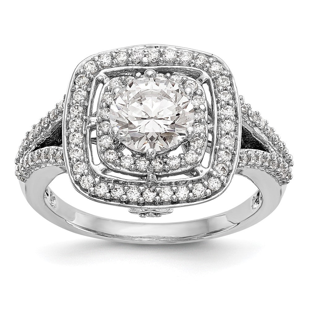 14K White Gold Round Simulated Diamond Cushion Halo Engagement Ring