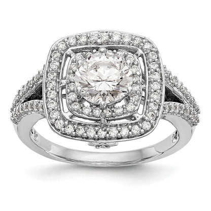 14K White Gold Round Simulated Diamond Cushion Halo Engagement Ring