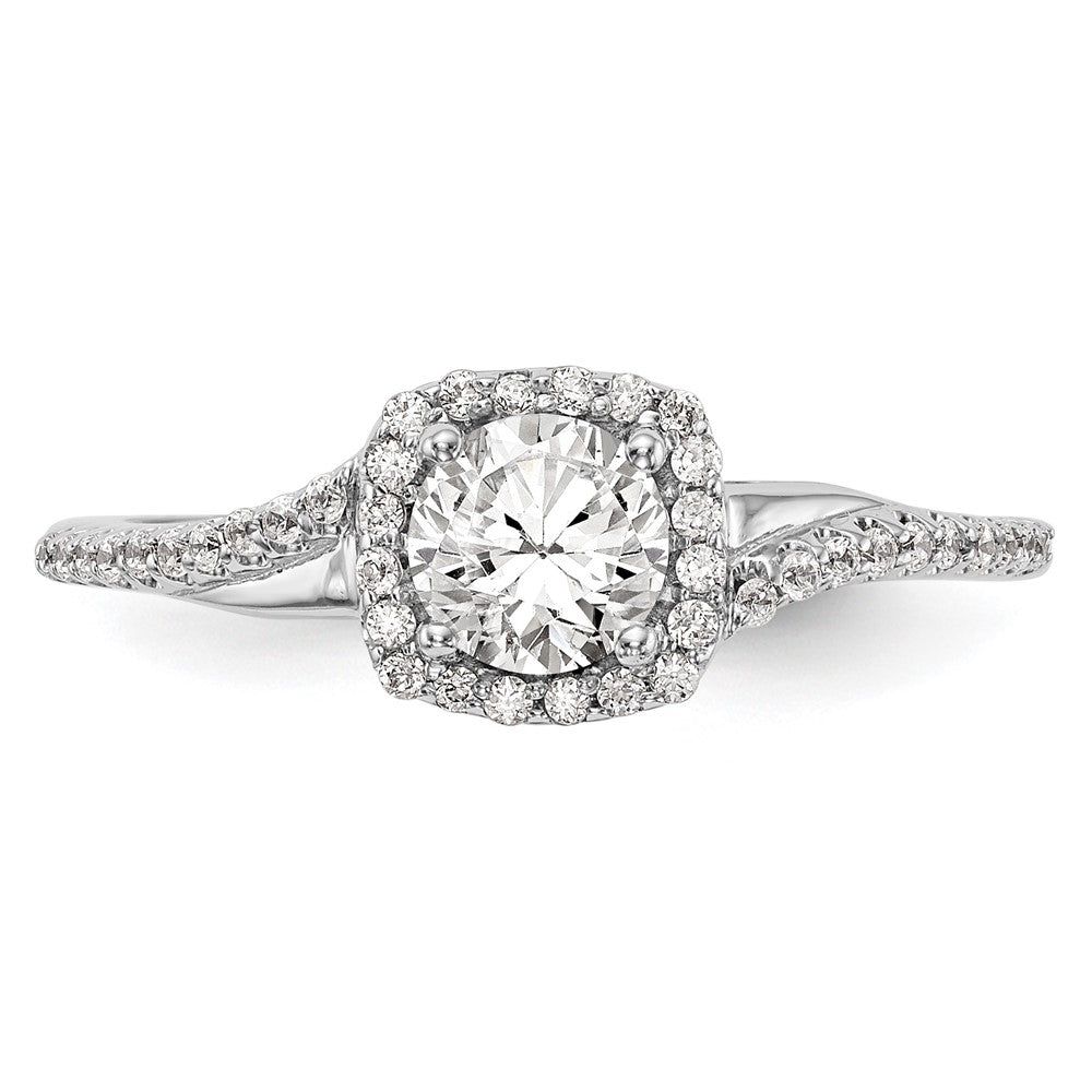 14K White Gold Simulated Diamond Cushion Halo Engagement Ring