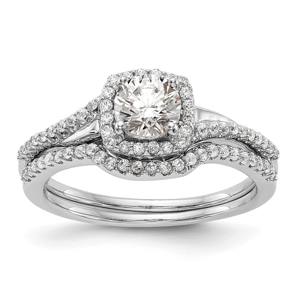 14K White Gold Simulated Diamond Cushion Halo Engagement Ring