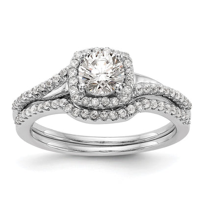 14K White Gold Simulated Diamond Cushion Halo Engagement Ring