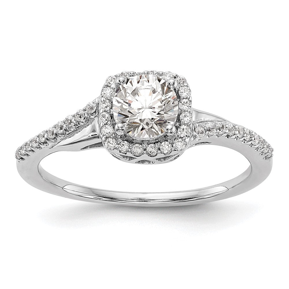 14K White Gold Simulated Diamond Cushion Halo Engagement Ring