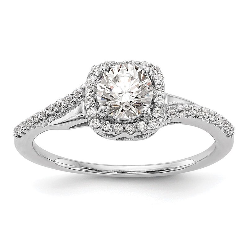 14K White Gold Simulated Diamond Cushion Halo Engagement Ring