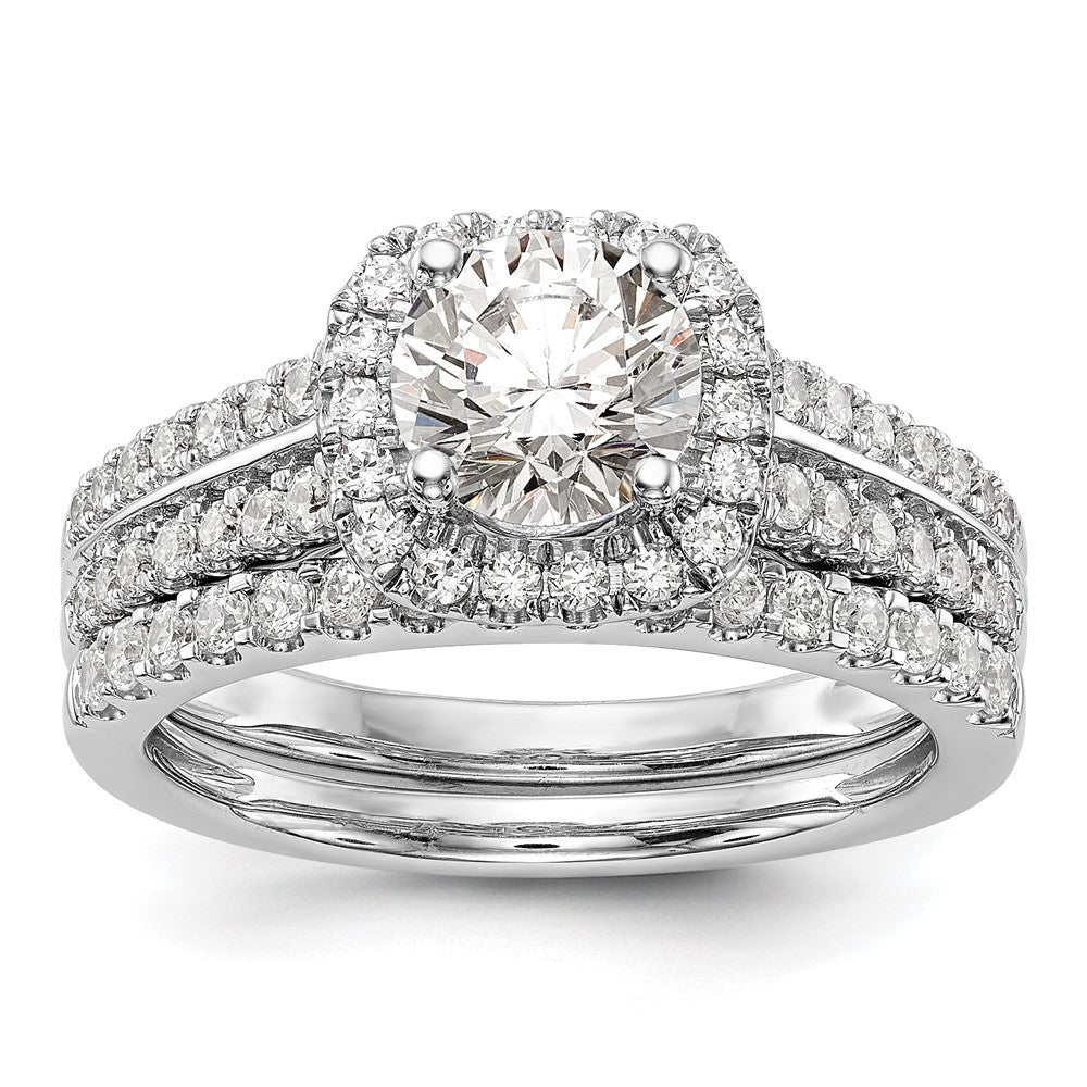 14K White Gold Simulated Diamond Cushion Halo Engagement Ring
