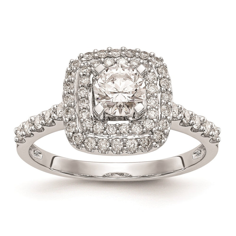 14K White Gold Simulated Diamond Double Cushion HaloEngagement Ring