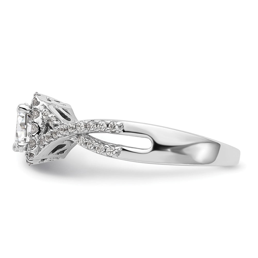 14K White Gold Simulated Diamond Halo Engagement Ring
