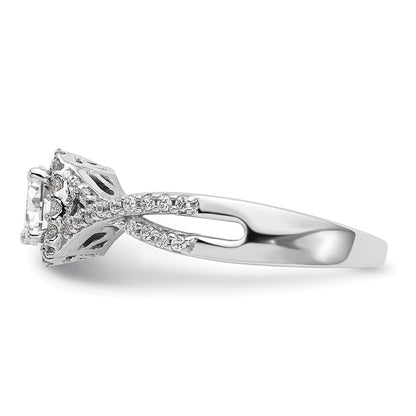 14K White Gold Simulated Diamond Halo Engagement Ring