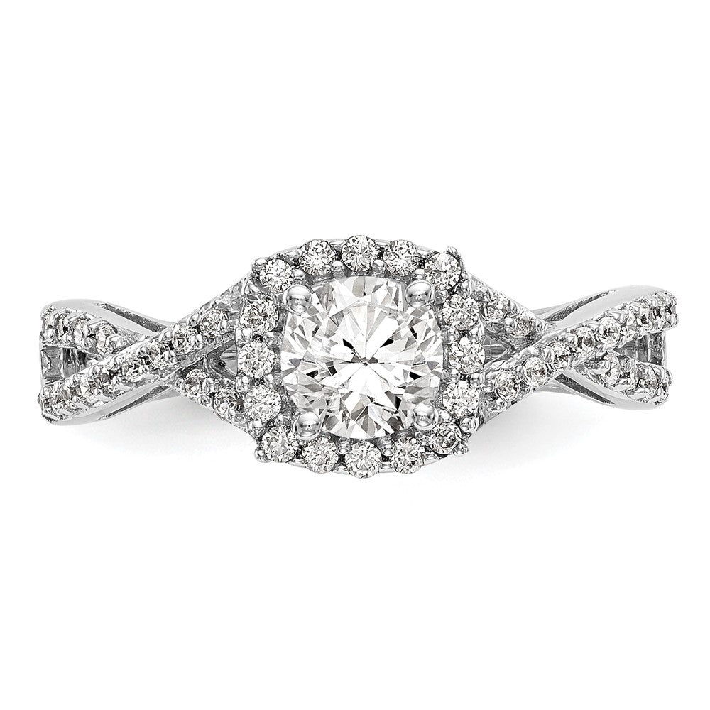 14K White Gold Simulated Diamond Halo Engagement Ring