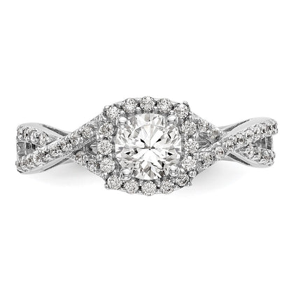 14K White Gold Simulated Diamond Halo Engagement Ring