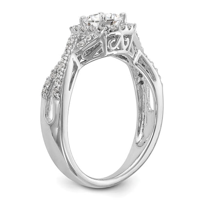 14K White Gold Simulated Diamond Halo Engagement Ring