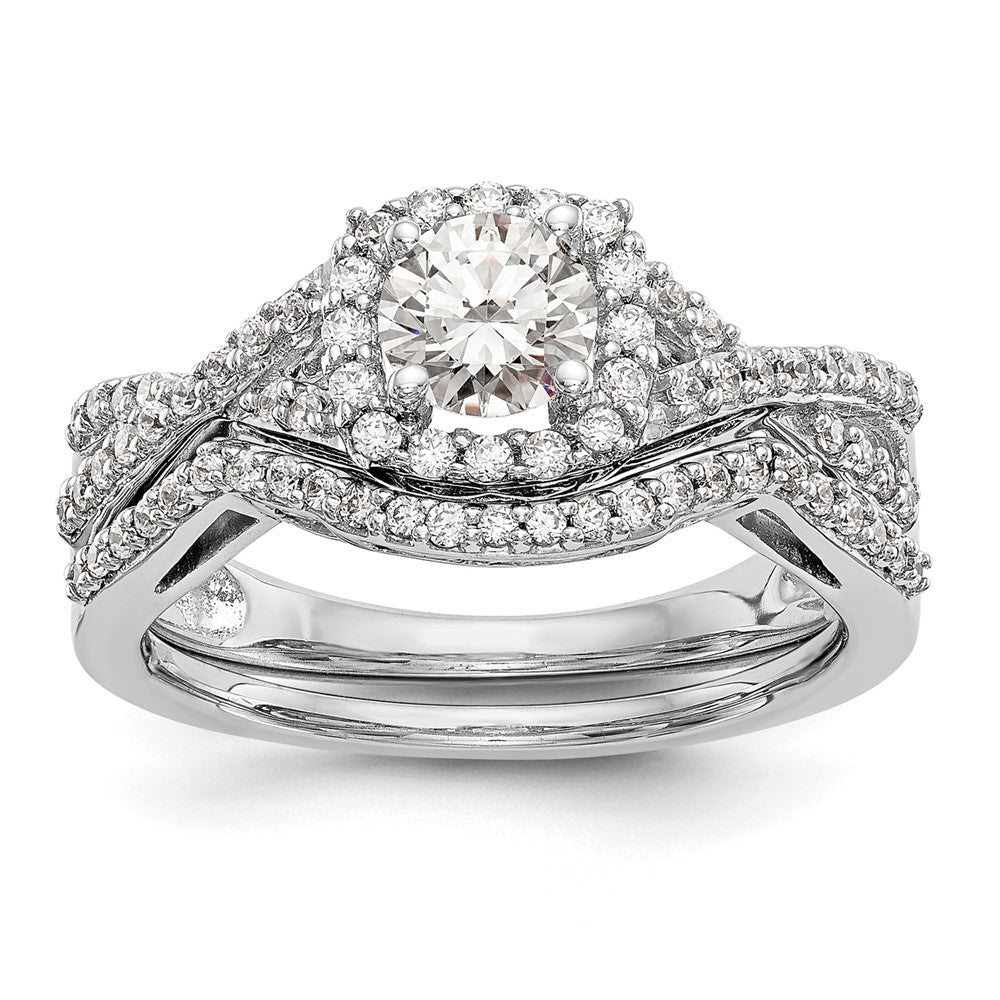 14K White Gold Simulated Diamond Halo Engagement Ring