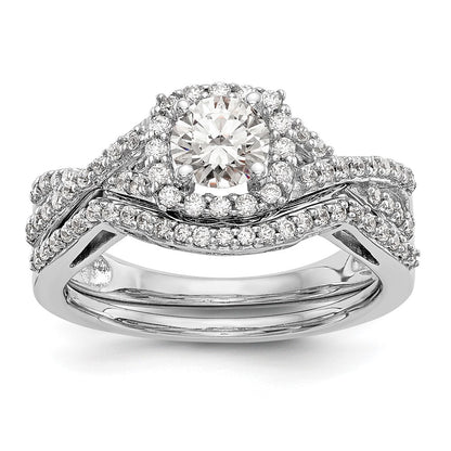 14K White Gold Simulated Diamond Halo Engagement Ring