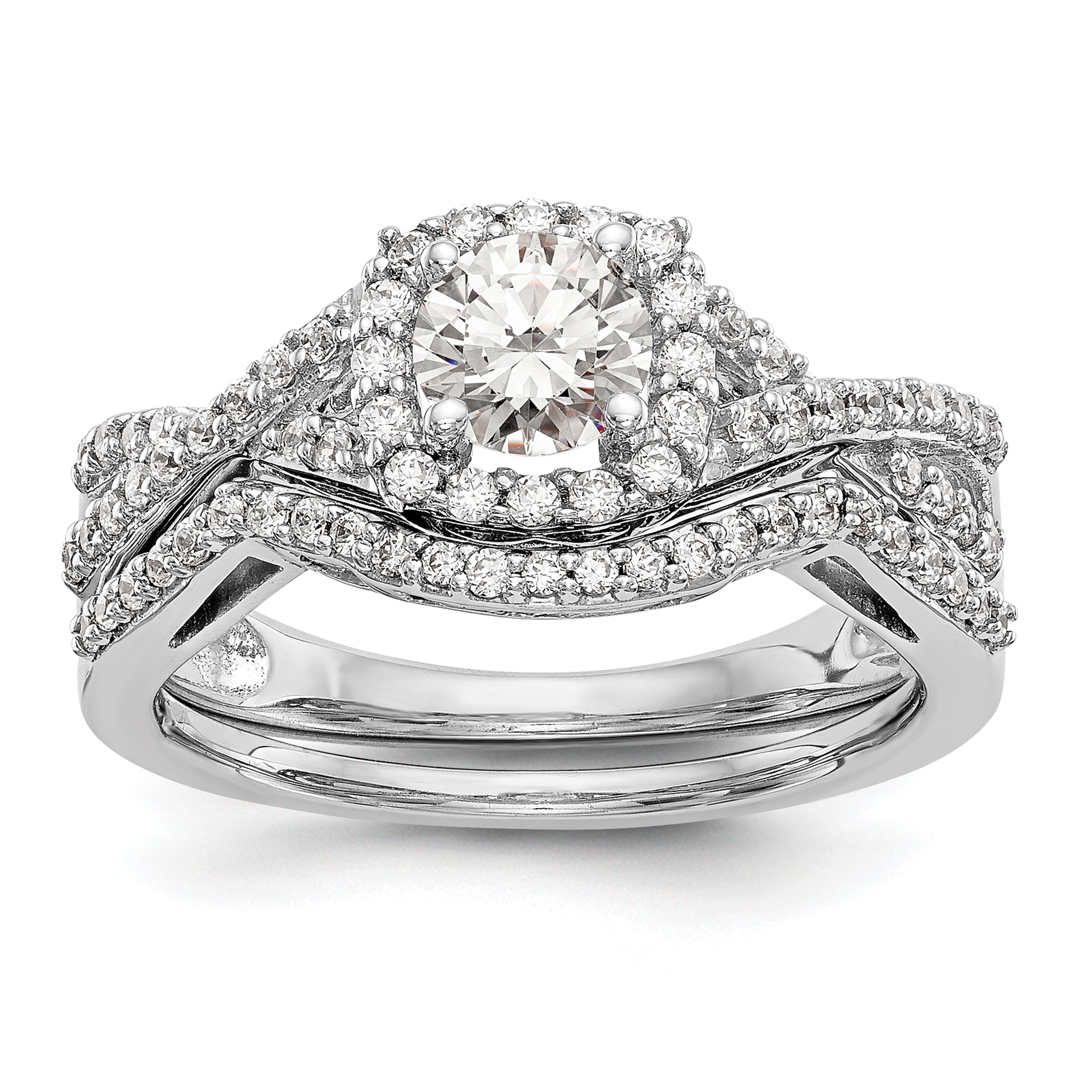 14k White Gold 3/4 Ct. Lab Grown Diamond VS/SI+ G+ Round Double Halo Engagement Ring
