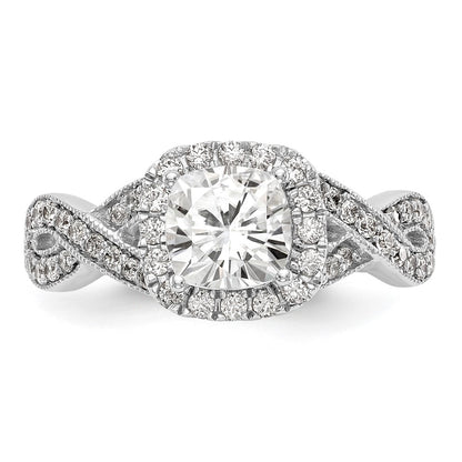 14K White Gold Simulated Diamond Halo Engagement Ring