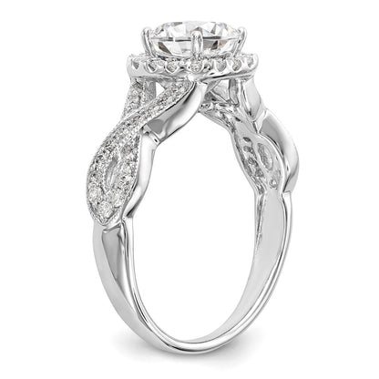 14K White Gold Simulated Diamond Halo Engagement Ring