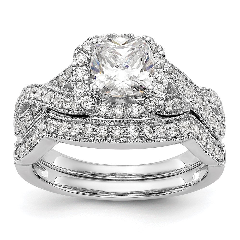 14K White Gold Simulated Diamond Halo Engagement Ring