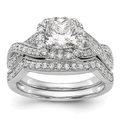 14K White Gold Simulated Diamond Halo Engagement Ring