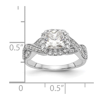 14K White Gold Simulated Diamond Halo Engagement Ring