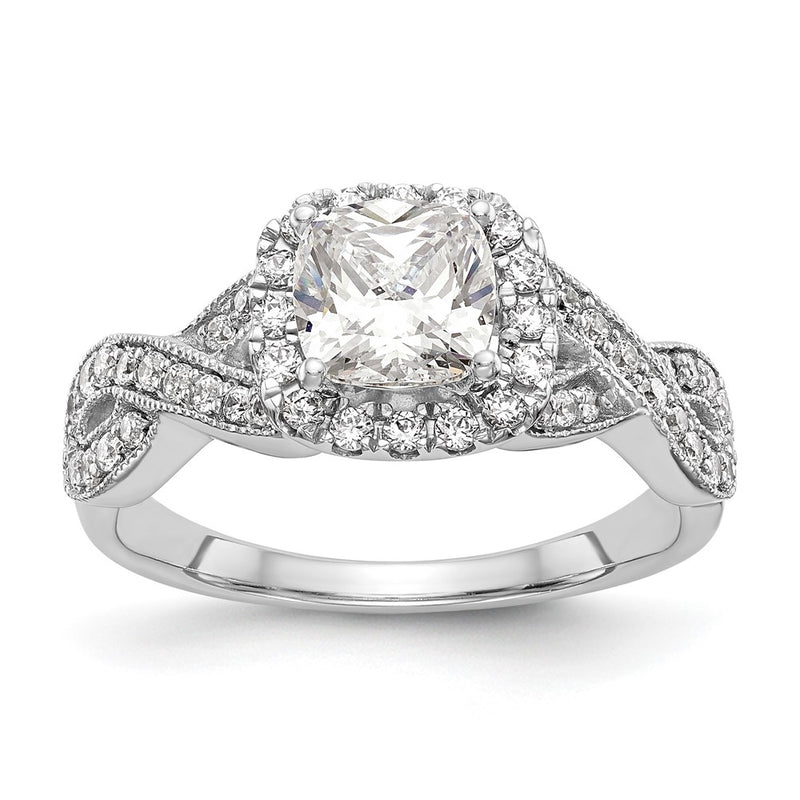 14K White Gold Simulated Diamond Halo Engagement Ring