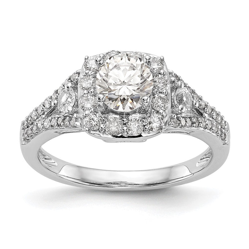 14K White Gold Simulated Diamond Cushion Halo Engagement Ring