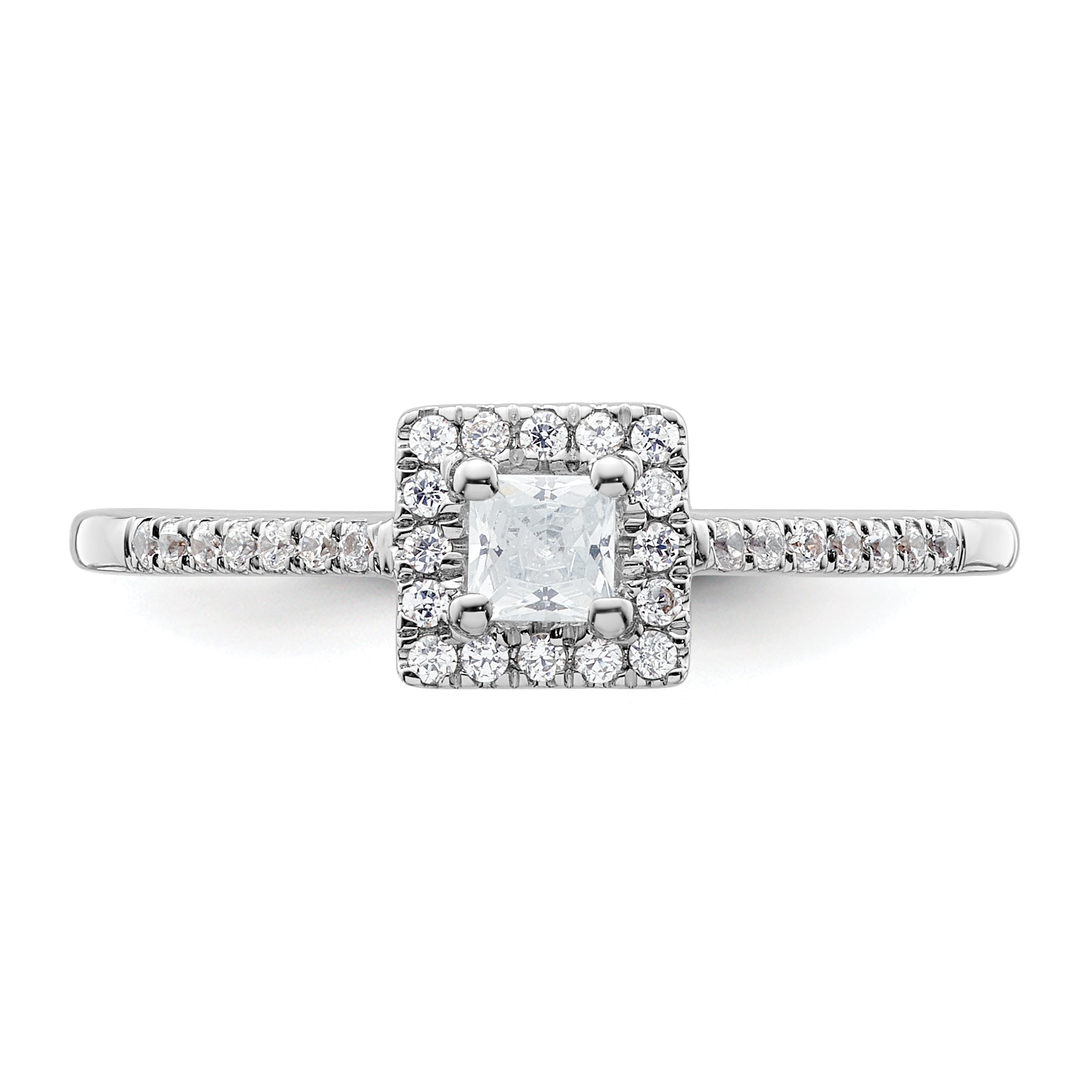 14K White Gold Halo Plus (Holds 1/4 Carat (3.00mm) Princess Center) 1/6 Diamond Semi Mount Engagement Ring