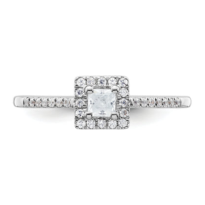14K White Gold Halo Plus (Holds 1/4 Carat (3.00mm) Princess Center) 1/6 Diamond Semi Mount Engagement Ring